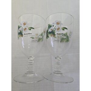 2 Royal Worcester Goblets Herbs Feverfew Glass Drinking Flowers